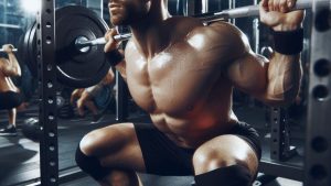 man squat in gym